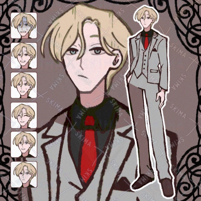 【表情6種】スーツを着た金髪の男性