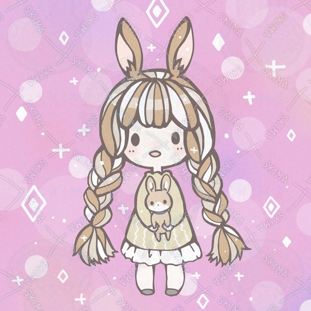 うさぎの女の子とぬいぐるみ