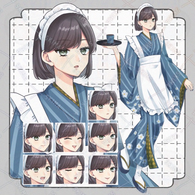 【表情差分８種+小物１点】着物エプロンの女の子