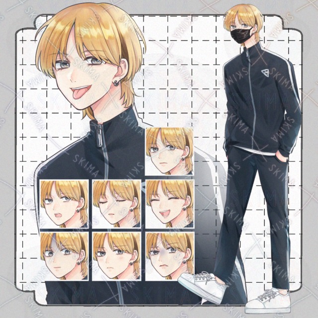 【表情差分８種+小物１点】金髪黒ジャージの男の子