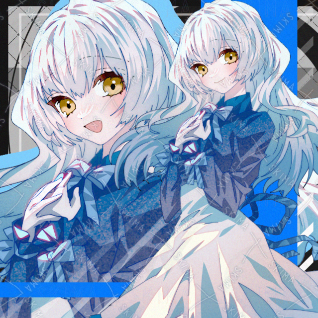 女の子　白髪　水色　ロング　スカート　ファンタジー　現代　表情差分８種類