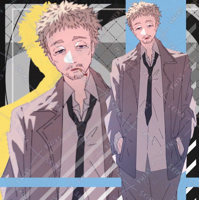 男性　おじさん　タバコ　髭　コート　現代　表情差分８種類