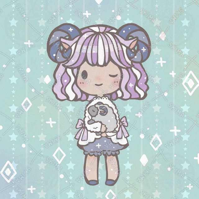 ヒツジの女の子とぬいぐるみ