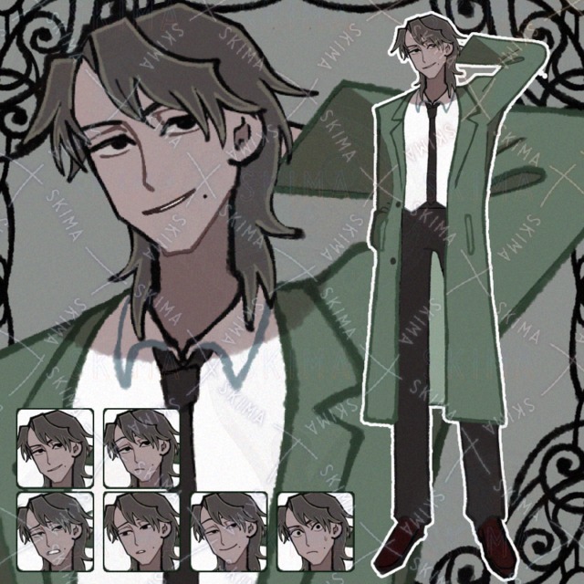 【表情6種】スーツを着た黒髪の男性