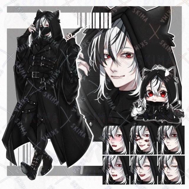 【立ち絵】+SDｷｬﾗ/黒&times;白髪男の子【表情7種】