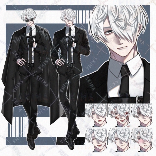 【立ち絵】白髪/黒スーツ【表情8種】