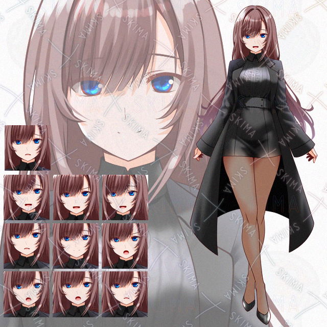 【表情10種】黒コート女性