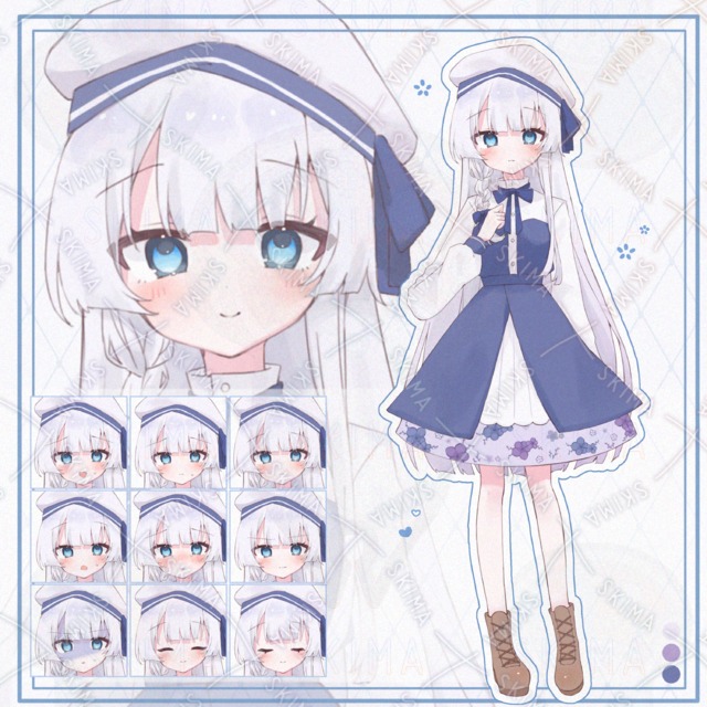 セーラー服風の白髪少女【表情差分10種】