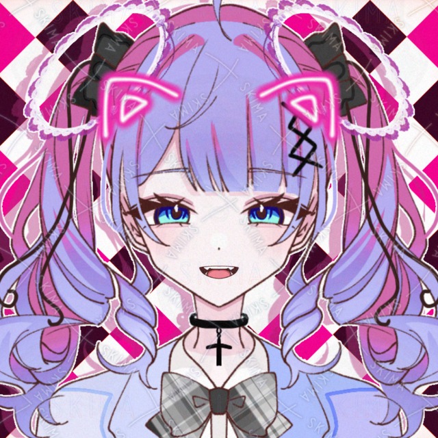 紫とピンクの巻き髪ツインテール