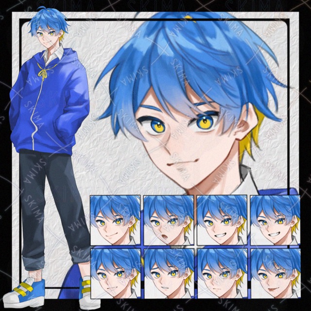 【Adopt】青髪黄インナーの男子学生【表情差分8種】