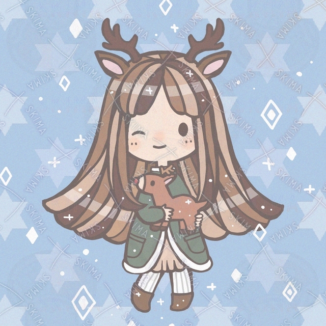 トナカイの女の子とぬいぐるみ