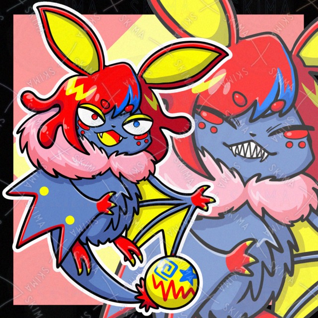 【半額セール！】ビビッドカラーなコウモリ 全身立ち絵【表情7種】