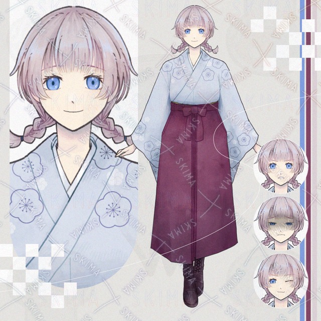 【和服/差分6種】三つ編みおさげの和服の女性