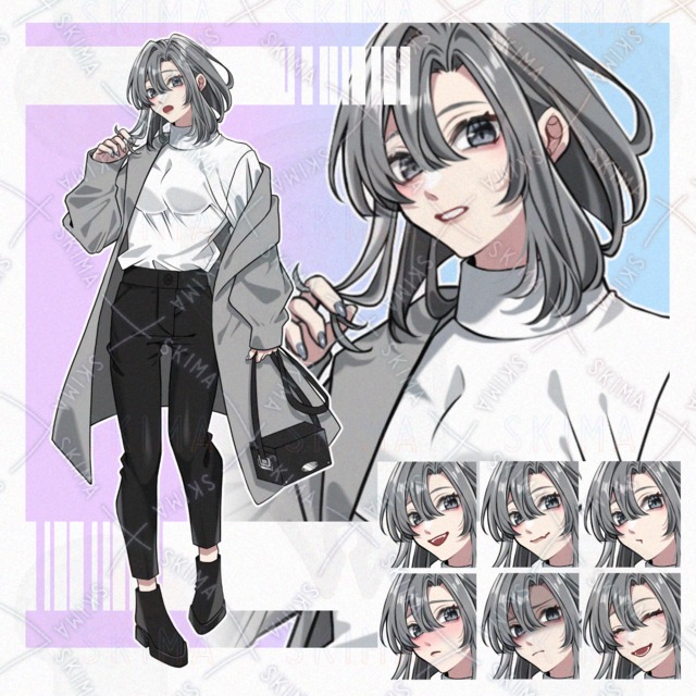 【立ち絵】銀髪/女性キャラ【表情8種】