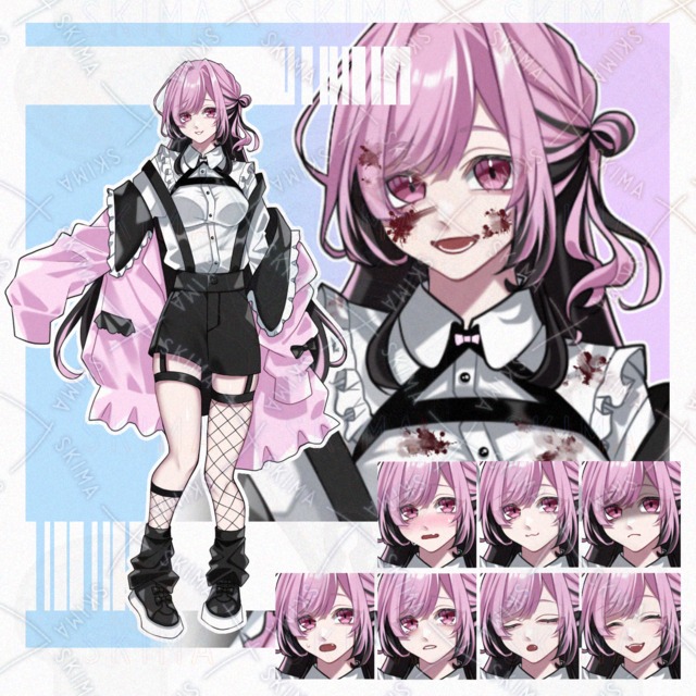 ★【立ち絵】黒&times;ピンク髪/女の子【表情9種】