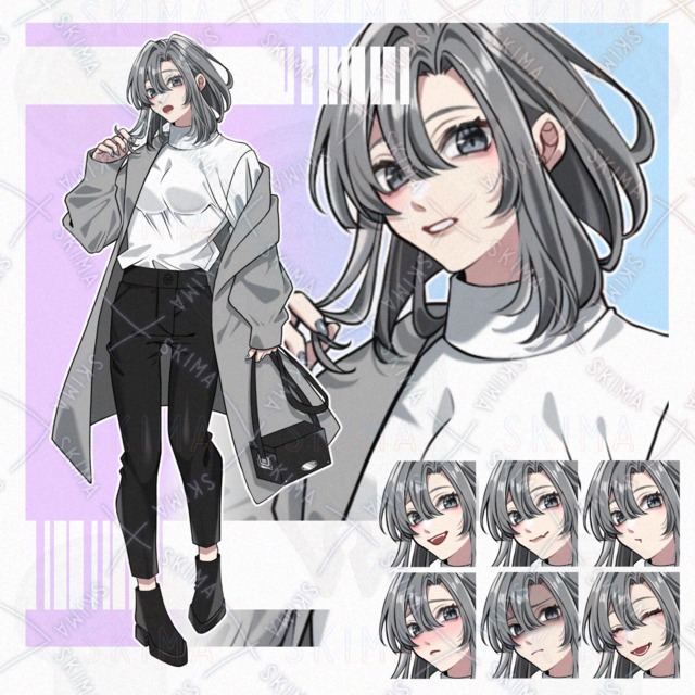 【立ち絵】銀髪/女性キャラ【表情8種】