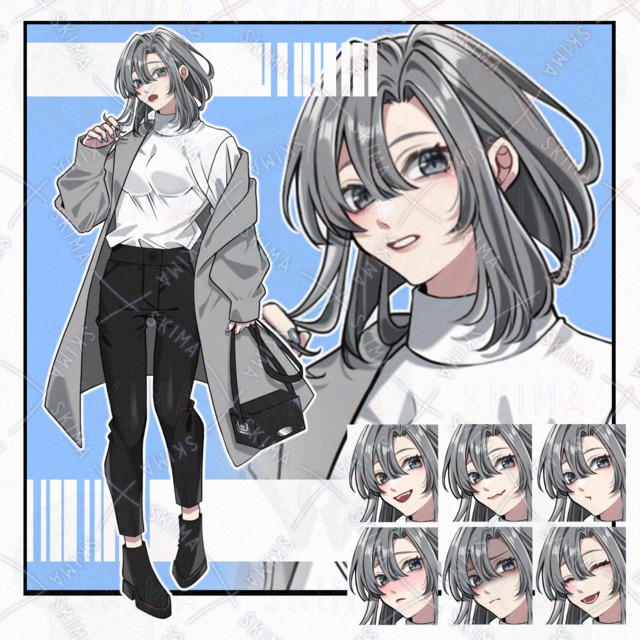 【立ち絵】銀髪/女性キャラ【表情8種】