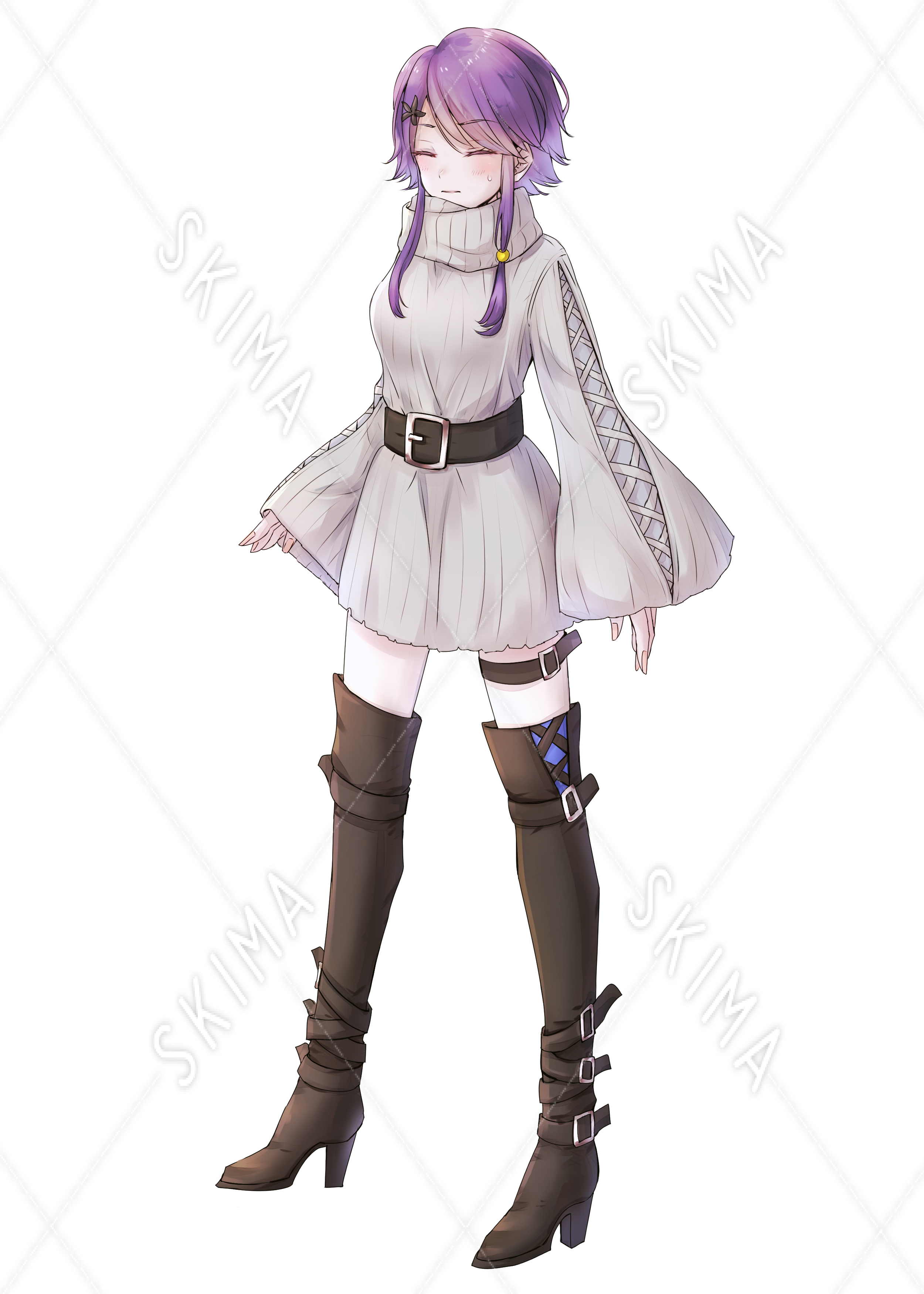 紫髪のロングブーツ女の子 表情6種 B5サイズ スキマ スキルのオーダーメイドマーケット Skima