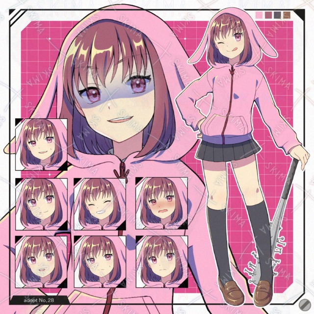 釘バットを持ったうさみみパーカーの女の子【表情9種】