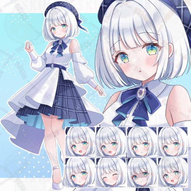 【表情１０種】白髪ボブの女の子