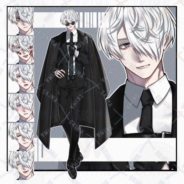 【立ち絵】白髪/黒スーツ【表情8種】