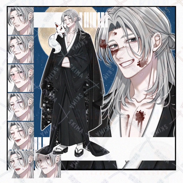 【立ち絵】銀髪/和装男性キャラ【表情9種】