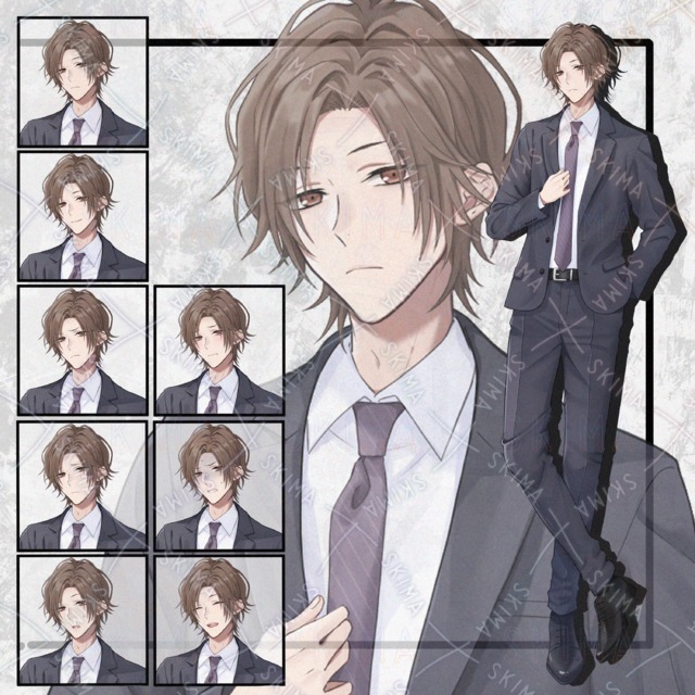 スーツの男性立ち絵　表情8種