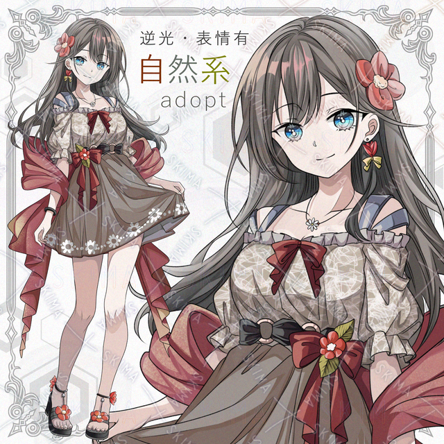 【逆光＆表情差分6種】ナチュラル系コーデの女性【透過PNG】