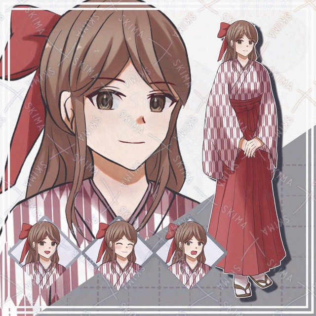 【表情10種】和服の茶髪女の子【立ち絵】