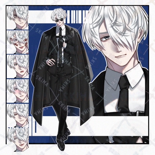 【立ち絵】白髪/黒スーツ【表情8種】