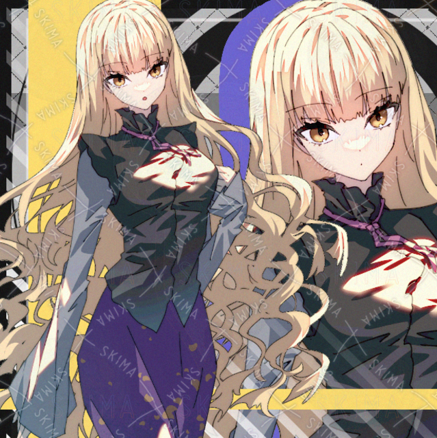 女の子　ロング　金髪　ファンタジー　現代　紫　表情差分8種類