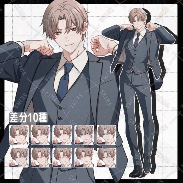 【差分10種】ベージュ髪のスーツを着た男性