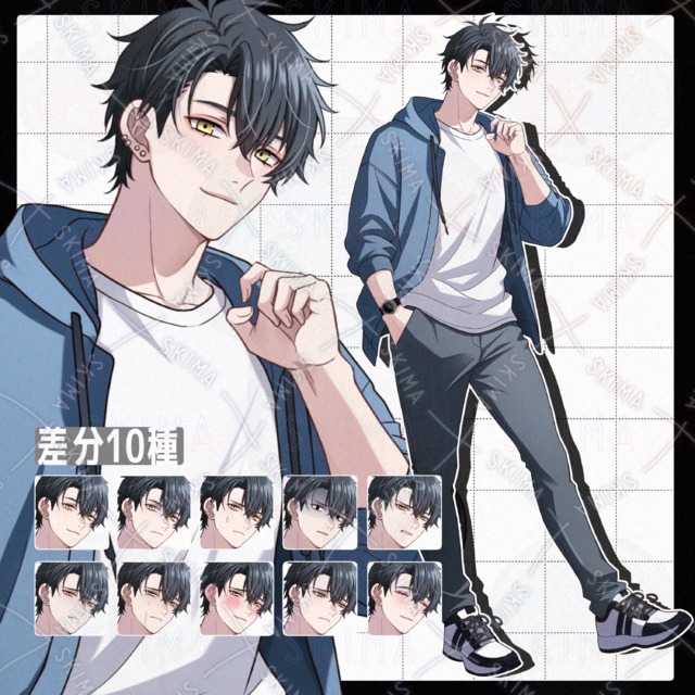 【差分10種】黒髪のカジュアルな格好をしたお兄さん