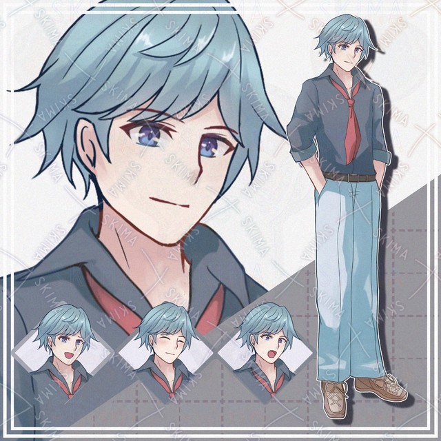 【表情10種】ネクタイ姿の青髪男性【立ち絵】