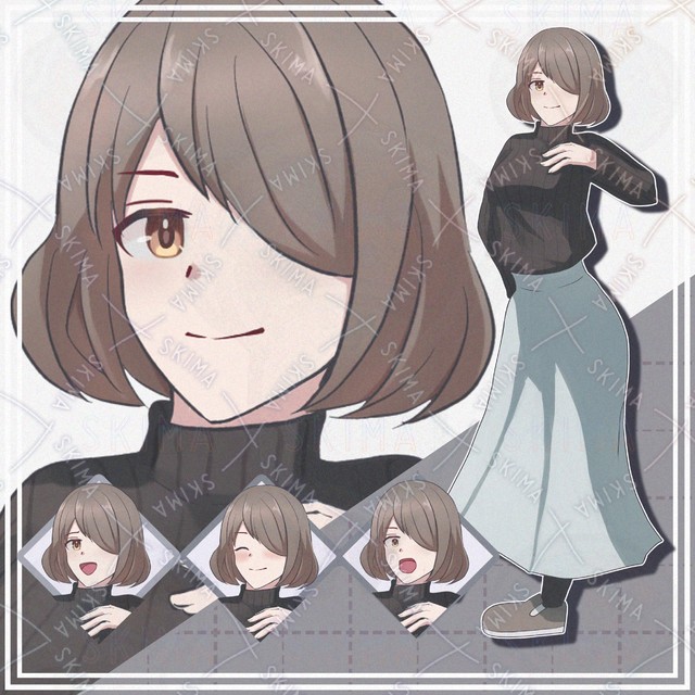 【表情10種】片目隠れの女性【立ち絵】