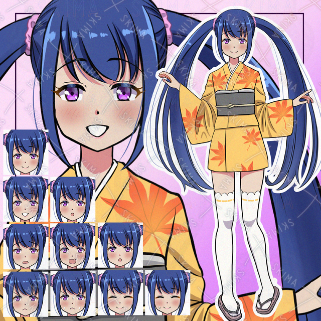 表情10種　着物の女の子