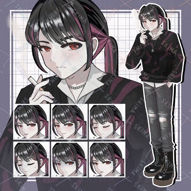 タバコを吸っている男性【表情7種】