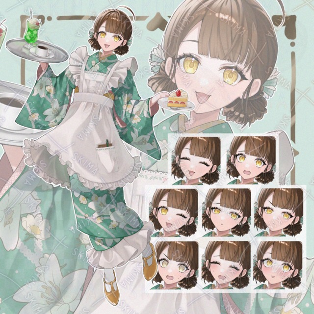 【表情差分8種】着物を着たレトロなカフェの女給さん