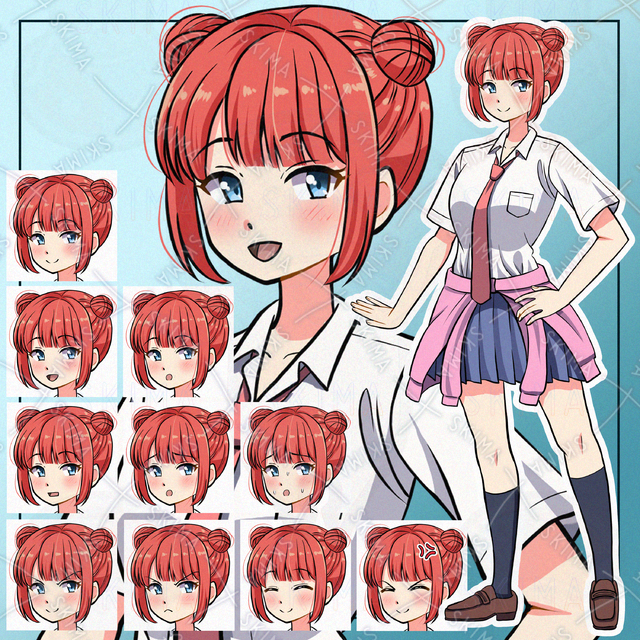 表情10種　団子ヘアの女子学生