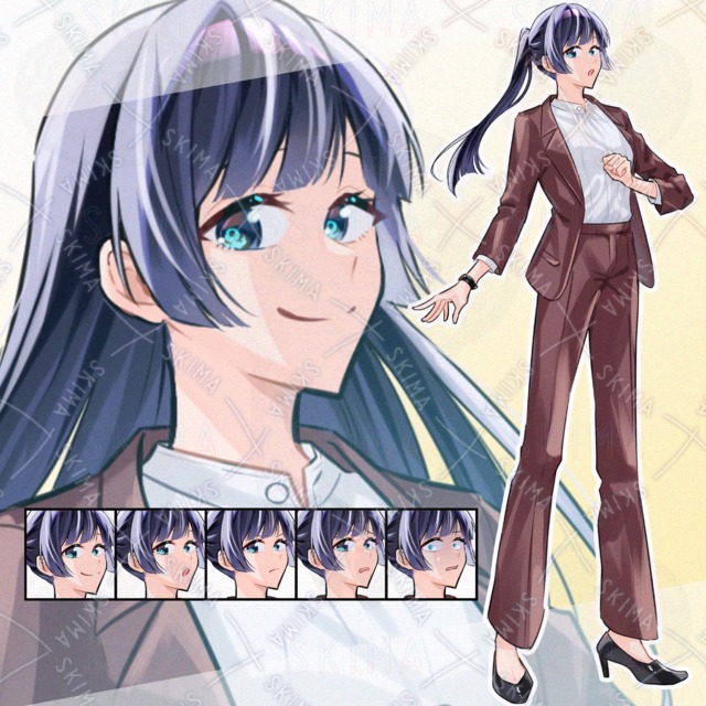 【年末SALE】スーツの女性【表情5種類＋髪型差分】