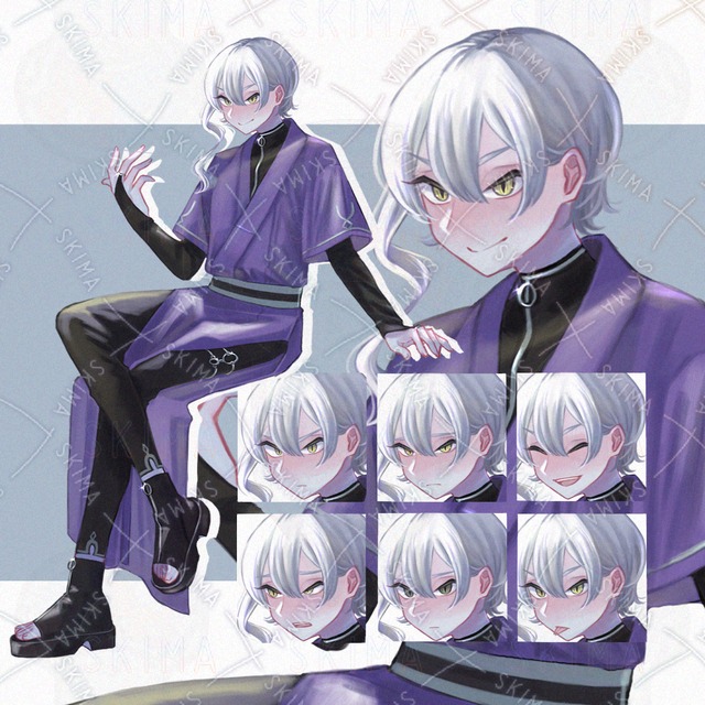 【年末SALE！】Adopt　白髪/蛇/和服/ツリ目/黄目【表情7種】