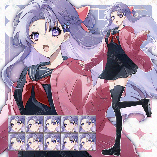 紫髪黒いセーラー服のJK【表情差分10種】