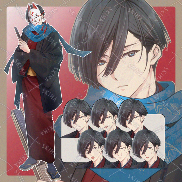 着物の青年 表情7種+狐面差分