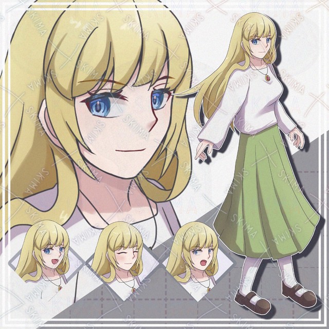 【表情10種】金髪ロングの私服女性【立ち絵】