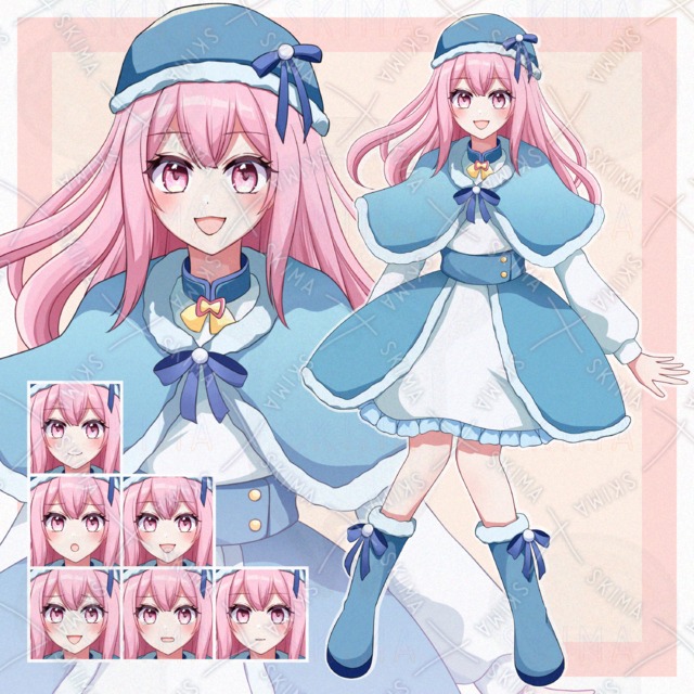 ピンク髪青い服の女の子