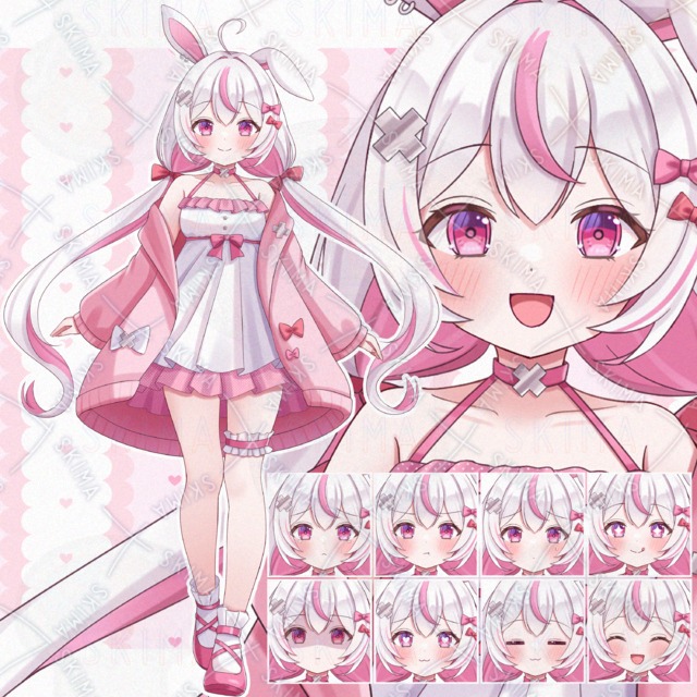 【表情１０種】白うさぎの女の子