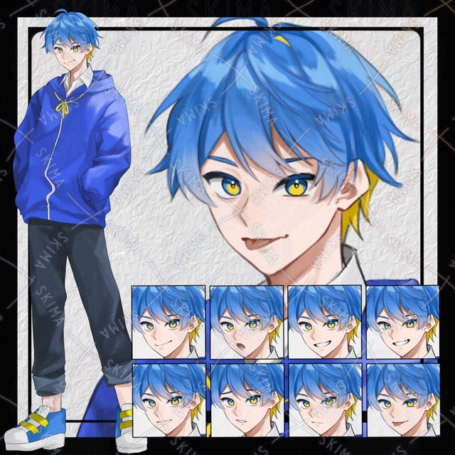 【Adopt】青髪黄インナーの男子学生【表情差分8種】