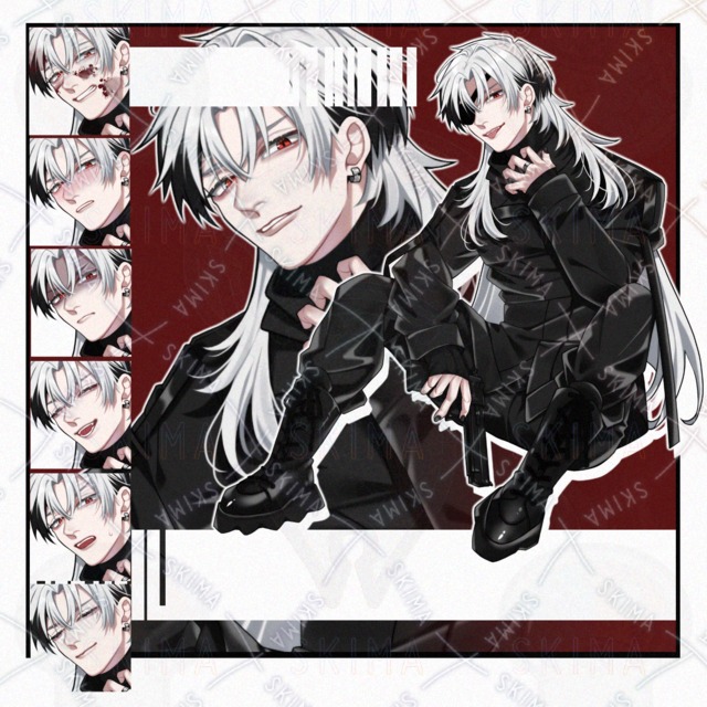 【立ち絵】白髪&times;黒/男性キャラ【表情8種】