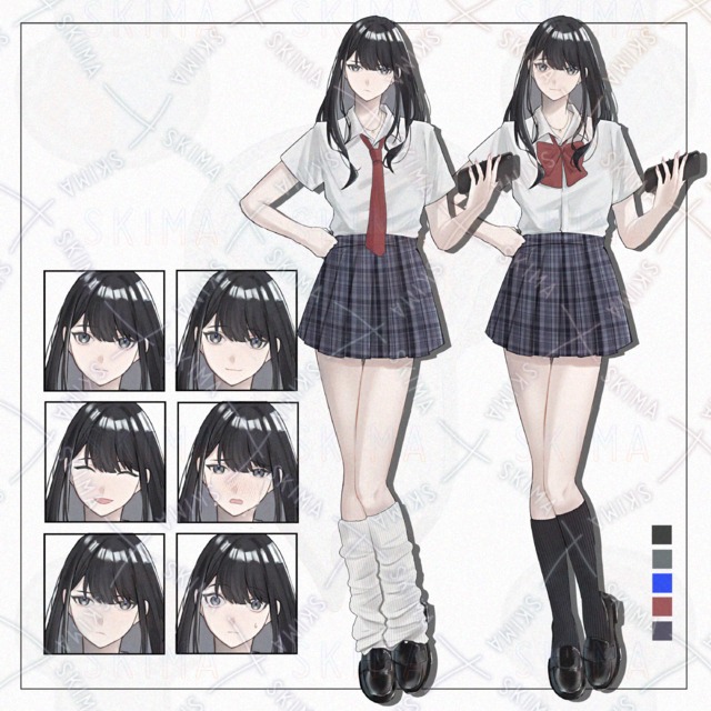 年末価格！黒髪女子高生【表情6種＋パーツ4種】