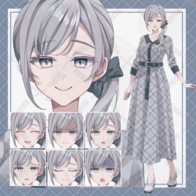 【表情７種】銀髪の女性